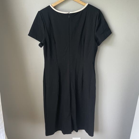 TALBOTS PONTE KNIT DRESS SIZE 6-BLACK-IVORY TRIM-BACK ZIP & SLIT-SHORT SLEEVES - Picture 10 of 11
